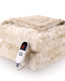 Electric Throw Blanket 50" X 60", Soft Faux Fur Heated Blanket with Large LED Display, 6 Heating Levels, 4 Hours Timer, Machine Washable - Tie-Dye off White